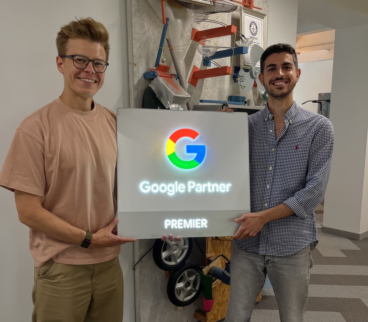 Ahmed Ashraf receiving Google Premier Partner badge